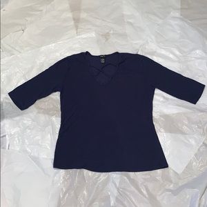 Rue21 Dark Blue 1/2 Sleeve V-Neck Blouse
